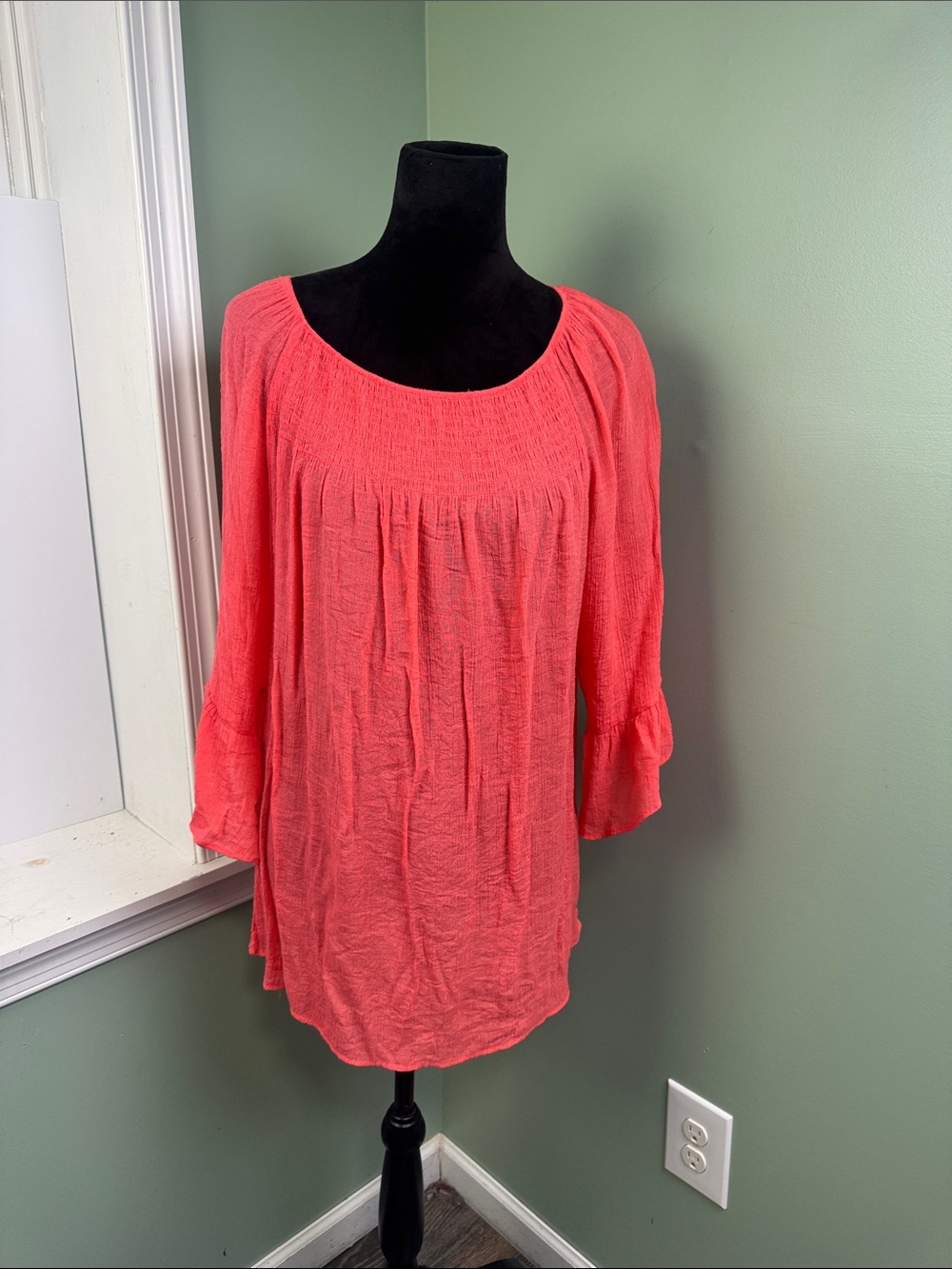 Zac & Rachel Coral Crinkle Peasant Tunic xl